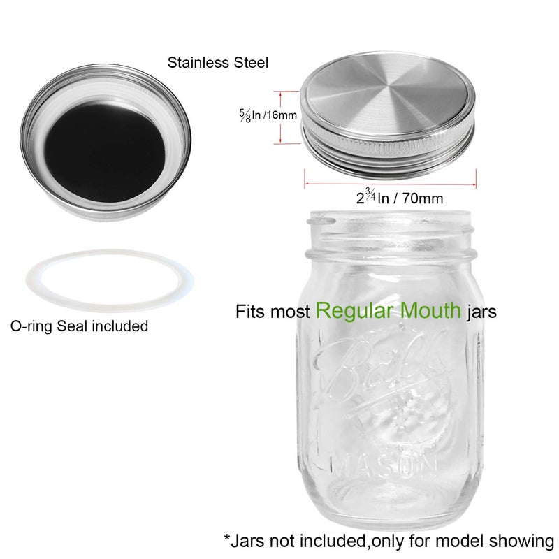 Vknic Stainless Steel Mason Jar Lids, Storage Caps with Silicone Seals for Regular Mouth Size Jars, Polished Surface, Reusable and Leak Proof, Pack of 12 (12-Pack Regular Mouth stainless steel) - Image 2